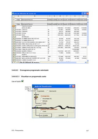 S10 - Presupuestos 167
3.4.6.6.3 Cronograma programado valorizado
3.4.6.6.3.1 Visualizar en programado costo
Use el botón
 