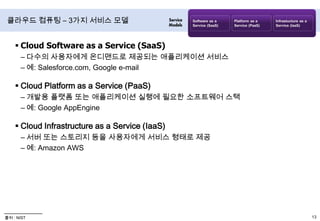 클라우드 컴퓨팅은 컴퓨팅 스타일의 일종으로 확장성 있고 탄력적인 자원들을 인터넷 기술을 통해 외부 고객에게 서비스로 제공하는 것5가지 정제된 속성클라우드 컴퓨팅 정의 (Gartner)