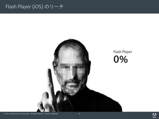 Flash Player (iOS) のリーチ




                                                                                  Flash Player

                                                                                  0%




© 2011 Adobe Systems Incorporated. All Rights Reserved. Adobe Confidential.   9
 