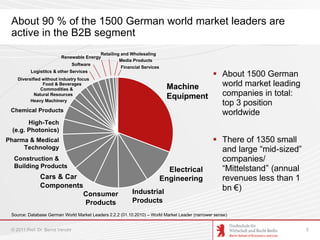 About 90 % of the 1500 German world market leaders are
 active in the B2B segment
                                        ...