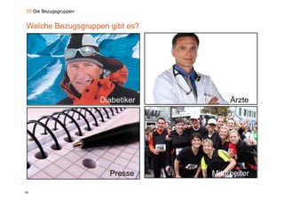 05 Die Bezugsgruppen


Welche Bezugsgruppen gibt es?




                       Diabetiker        Ärzte




                         Presse     Mitarbeiter

69
 