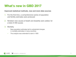 What’s new in GBD 2017
5
Improved statistical methods, new and more data sources
1. For the first time, a comprehensive se...