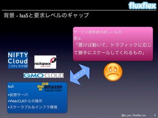 - IaaS




IaaS

•
•Web/CUI
•
                @d_sea / ﬂuxﬂex, inc.   5
 