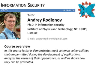  Using Azure Development EnvironmentCS-1215.08TutorDenis PasechnikMicrosoft UkraineE-mail:   a-denisp@microsoft.comLecture overviewThis lecture makes a practical introduction to Cloud computing and using clouds in real life. Participants examine basics aspects of clouds, their types (SaaS, IaaS, PaaS etc.) and what all this terms are really meaning. Students get understanding how one can use clouds in his own products, what benefits and difficulties he gets and overall, does it worth it or not. 
