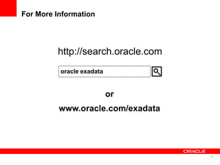 For More Information




         http://search.oracle.com
          oracle exadata


                           or
      ...