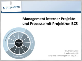 Agenda
                    Management interner Projekte
                    und Prozesse mit Projektron BCS




                                                   Dr. János Föglein
Dr. János Föglein                                 Projektron GmbH
Projektron GmbH
                                  ASQF Projektmanagement Day 2011
 