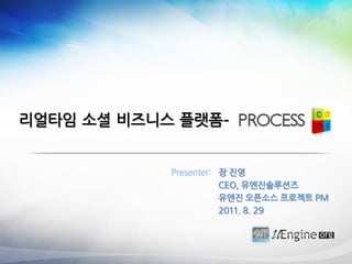 리얼타임 소셜 비즈니스 플랫폼-


            Presenter: 장 짂영
                       CEO, 유엔짂솔루션즈
                       유엔짂 오픈소스 프로젝트 PM
                       2011. 8. 29
 