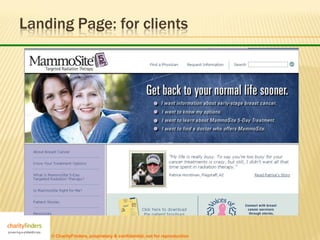 Landing Page: for clients




    © CharityFinders, proprietary & confidential, not for reproduction
 