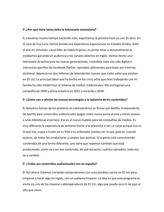 Adriana Cisneros en entrevista con El País