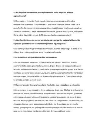 Adriana Cisneros en entrevista con El País