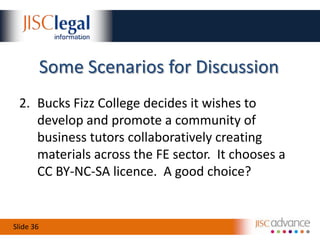 Interoperability and BlendingTools at:www.web2rights.com/creativecommonsWizard 1: given materials, which CC licence can I use?Wizard 2: given a CC licence, what can I include?Open Government Licence (OGL) compatible with CC BY