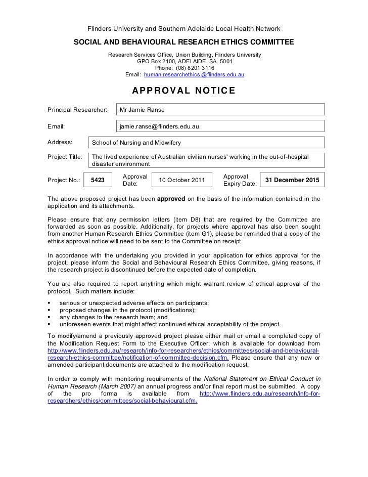 An Application For Ethical Approval