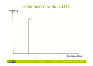 Estimación no es ESTO:
Probability




                                                                                  Estimation Value

         © 2011 Proyectalis Gestión de Proyectos S.L. – Presentaciones en http://slideshare.net/proyectalis
 