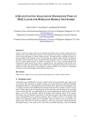 A QUANTITATIVE ANALYSIS OF HANDOVER TIME AT MAC LAYER FOR WIRELESS ...