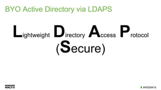 BYO Active Directory via LDAPS
Lightweight Directory Access Protocol
(Secure)
 
