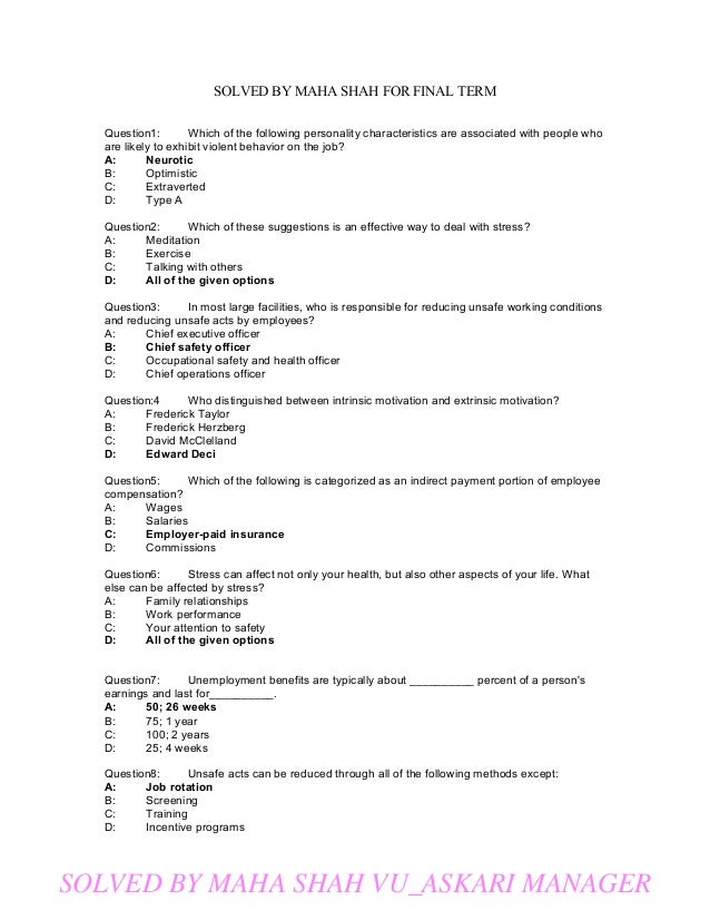 diploma banking form of mcqs HR 110 Management Solved diploma banking form of mcqs HR 110 Management Solved