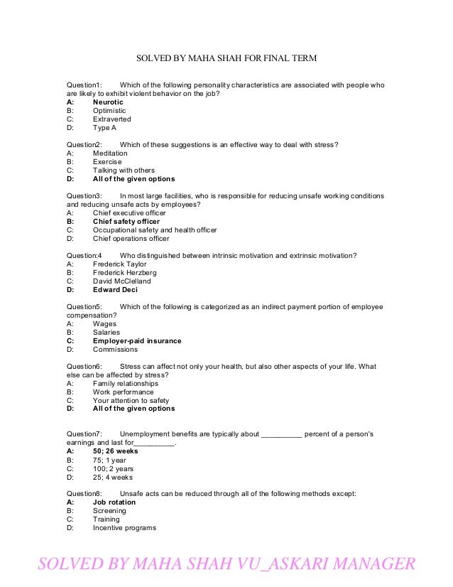 110 mcqs of HR Management Solved