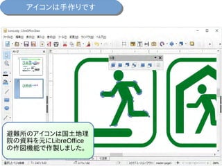 避難所のアイコンは国土地理
院の資料を元にLibreOffice
の作図機能で作製しました。
アイコンは手作りですアイコンは手作りです
 