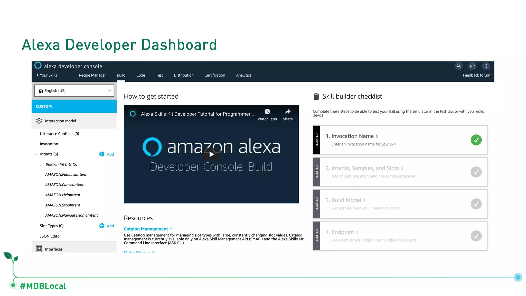 #MDBLocal
Alexa Developer Dashboard
 