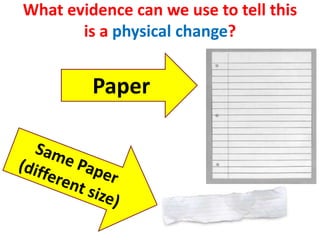 What evidence can we use to tell this
       is a physical change?


         Paper
 