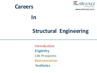 Careers
In
Structural Engineering
Introduction
Eligibility
Job Prospects
Remuneration
Institutes
www.entranzz.com
 