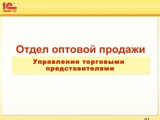 Отдел оптовой продажи
Управление торговыми
представителями
Управление торговыми
представителями
 