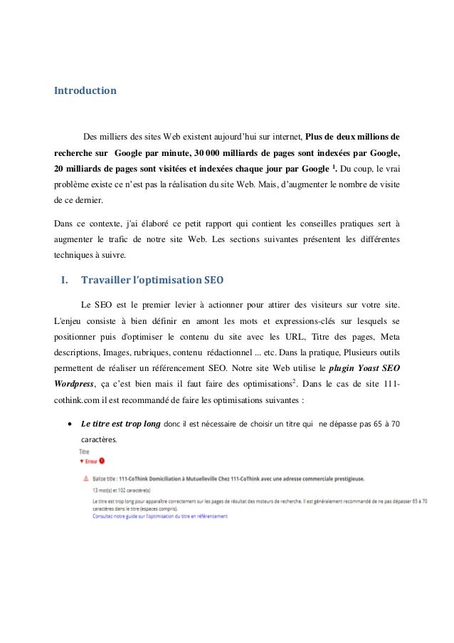 Rapport sur le site web de l'espace de coworking 111cothink