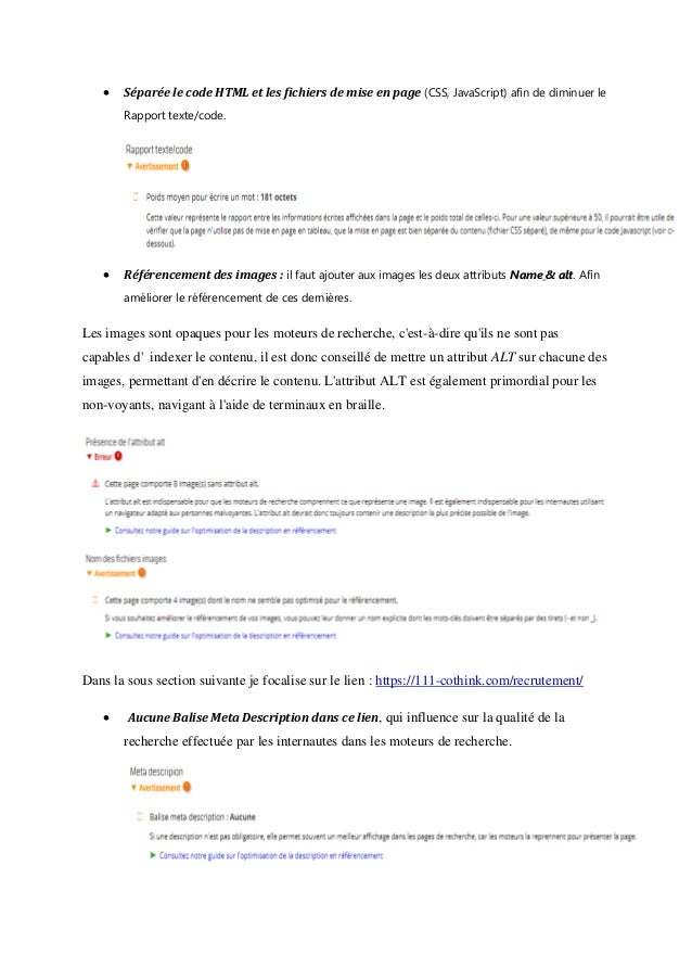 Rapport sur le site web de l'espace de coworking 111cothink
