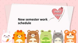 New semester work
schedule
PART
FOUR
 