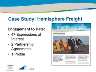 Title of the presentation | Date |‹#›




Case Study: Hemisphere Freight

Engagement to Date:
• 47 Expressions of
  Interest
• 2 Partnership
  Agreements
• 1 Profile
 