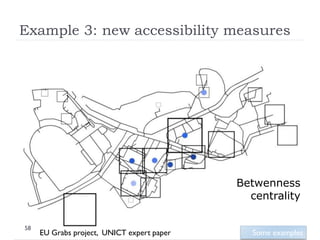 Example 3: new accessibility measures




                                            Betwenness
                                              centrality

58
     EU Grabs project, UNICT expert paper      Some examples
 