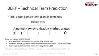 BERT – Technical Term Prediction
• Task: detect domain term spans in sentences
A network synchronization method allows
Dom...