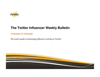 The Twitter Influencer Weekly Bulletin
10 October to 16 October

The week's guide to technology influencer activity on Twitter
 