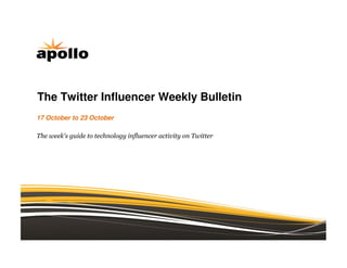The Twitter Influencer Weekly Bulletin
17 October to 23 October

The week's guide to technology influencer activity on Twitter
 