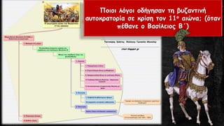 Ποιοι λόγοι οδήγησαν τη βυζαντινή
αυτοκρατορία σε κρίση τον 11ο αιώνα; (όταν
πέθανε ο Βασίλειος Β΄)
Τσατσούρης Χρήστος, Φιλόλογος Γυμνασίου Μαγούλας
xtsat.blogspot.gr
 