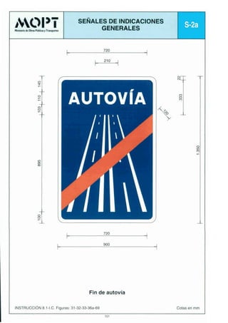 ALM 3-I

SEÑALES DE INDICACIONES
GENERALES

-Lknuirlnirn

*
720

I

AUTOV~A

1

A

I

1

L
720
900

l

Fin de autovía
Cotas en mm

INCTRUCCI6N 8.1-1.C. Figuras: 31-32-33-36a-69
151

 
