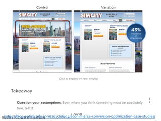 11/10/18
4
6
https://blog.optimizely.com/2015/06/04/ecommerce-conversion-optimization-case-studies/