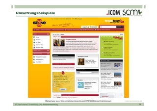 Umsetzungsbeispiele




                                   Bildnachweis: www. flickr.com/photos/interactintranet/4776746380/sizes/l/in/photostream   www.scmonline.de
01 Das Intranet: Entwicklung und Weiterentwicklung                                                                                        13
 