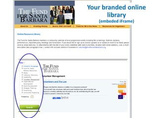 Your branded online
                                 library
                             (embeded iFrame)

Online Resource Library
 