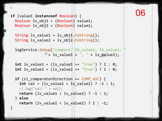 if (value1 instanceof Boolean) {
Boolean lv_obj1 = (Boolean) value1;
Boolean lv_obj2 = (Boolean) value2;
String ls_value1 ...