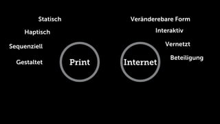 Statisch            Veränderebare Form

     Haptisch                       Interaktiv

Sequenziell                            Vernetzt

                                         Beteiligung
  Gestaltet         Print   Internet
 