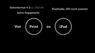 Seitenformat 4:3 vs. DIN A4
                                   Pixelmaße, DPI nicht existent
      keine Doppelseite




   Von         Print          zu         iPad
 