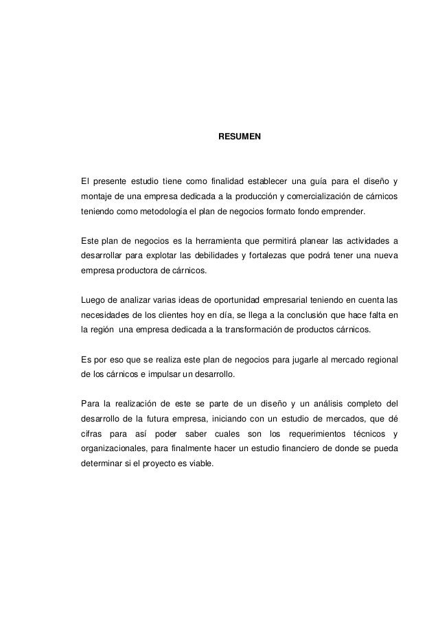 PLAN DE NEGOCIOS PRODUCTORA Y COMERCIALIZADORA DE CÁRNICOS