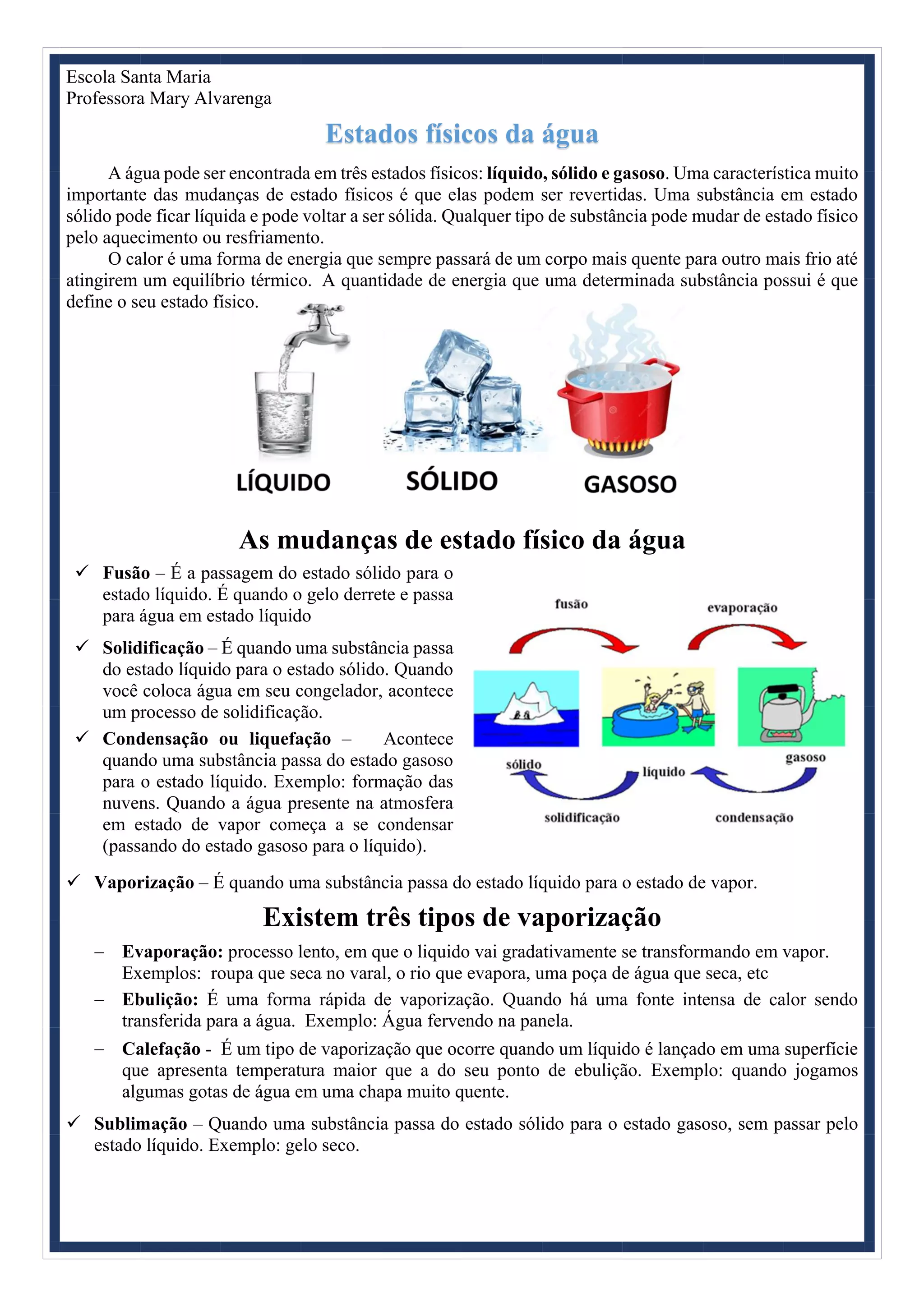 As mudanças dos estados físicos da água | PDF