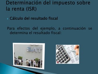    Cálculo del resultado fiscal

Para efectos del ejemplo, a continuación se
 determina el resultado fiscal:
 