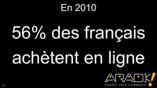 En 2010

     56% des français
     achètent en ligne
11
 