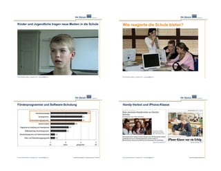 Kinder und Jugendliche tragen neue Medien in die Schule                                                                          Wie reagierte die Schule bisher?




Ernst Schmidheiny Stiftung – Symposium 2011 – juerg.fraefel@phzh.ch                                                              Ernst Schmidheiny Stiftung – Symposium 2011 – juerg.fraefel@phzh.ch




Förderprogramme und Software-Schulung                                                                                            Handy-Verbot und iPhone-Klasse




                                                                                                                                                                                                  Neue Zürcher Zeitung 28.2.11      Bote der Urschweiz 15.6.11




Ernst Schmidheiny Stiftung – Symposium 2011 – juerg.fraefel@phzh.ch   www.educa.ch/de/ppp-sin | www.pisa.oecd.org | ibe (2010)   Ernst Schmidheiny Stiftung – Symposium 2011 – juerg.fraefel@phzh.ch                             http://www.projektschule-goldau.ch
 