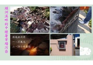 頭
洲
溪
畔
的
中
壢
屠   因繞排判罰
宰   一、37萬元
場
    二、24小時監控
污
染
 