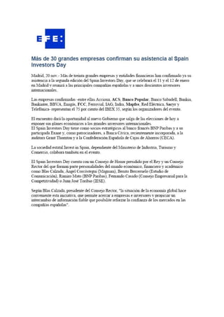 Más de 30 grandes empresas confirman su asistencia al Spain Investors Day