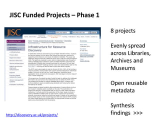 JISC Funded Projects – Phase 1

                                   8 projects

                                   Evenly s...